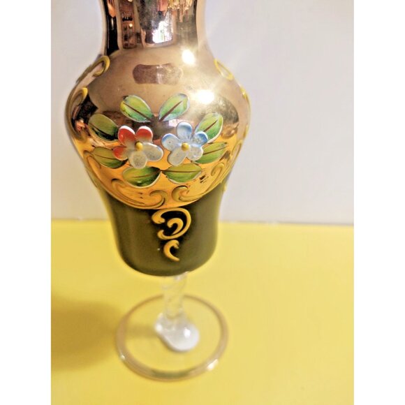 Vintage NASCO Japan Amethyst Glass Vase Raised Enamel Flowers 7" - Picture 4 of 10